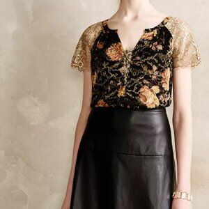 Anthroplogie FLRL VELVET BURNOUT LACE BLACK MOTIF, 12